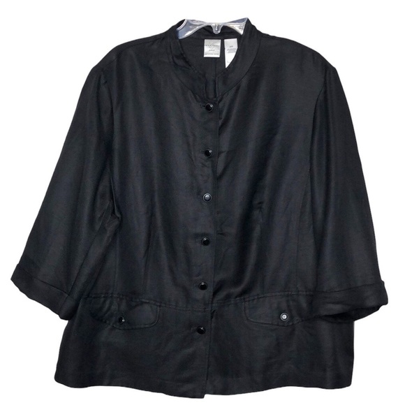 Emma JAMES Linen & Rayon Black Button Front 3/4-Sleeve Blazer w Pockets Size 20W - Picture 1 of 5